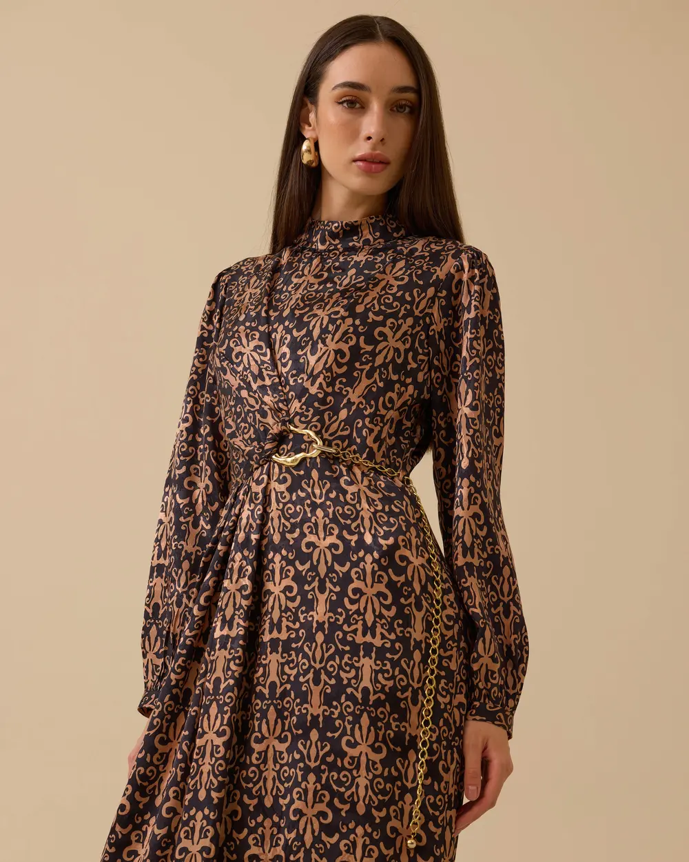 Jacquard Dress with Patterned Chain Detail