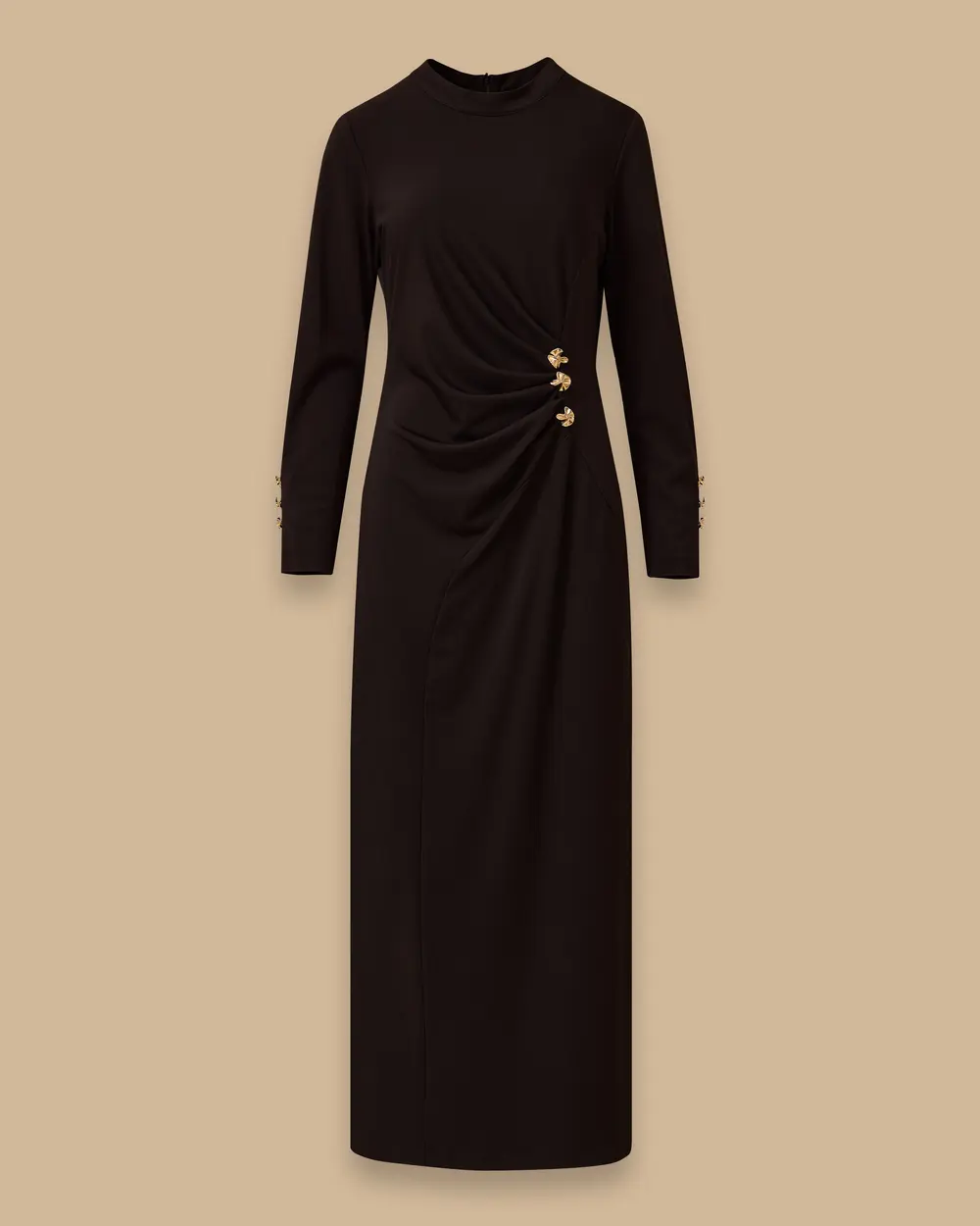 Metal Aksesuarlı Drapeli Krep Elbise