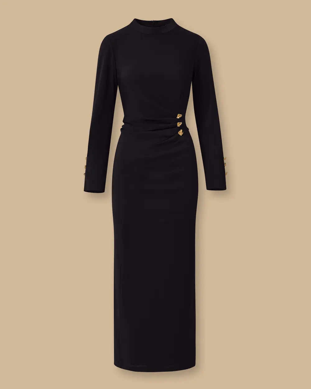 Metal Aksesuarlı Drapeli Krep Elbise