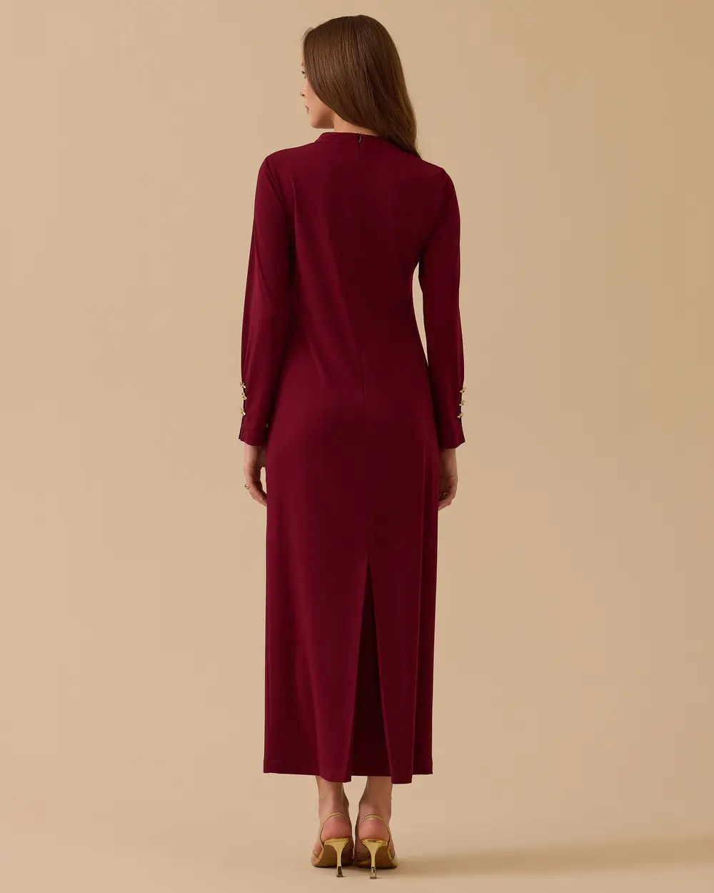 Metal Aksesuarlı Drapeli Krep Elbise