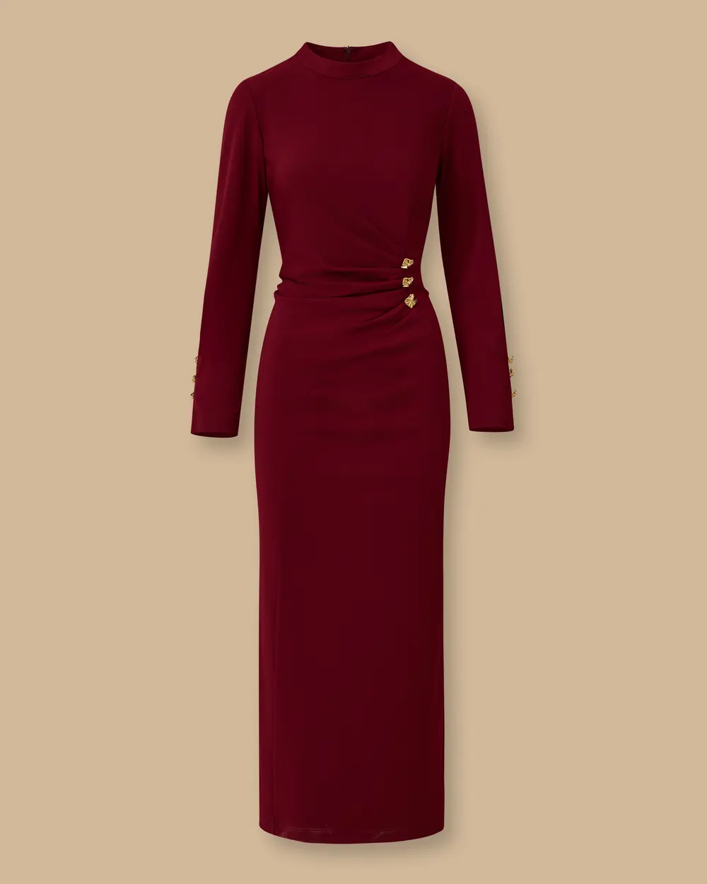 Metal Aksesuarlı Drapeli Krep Elbise