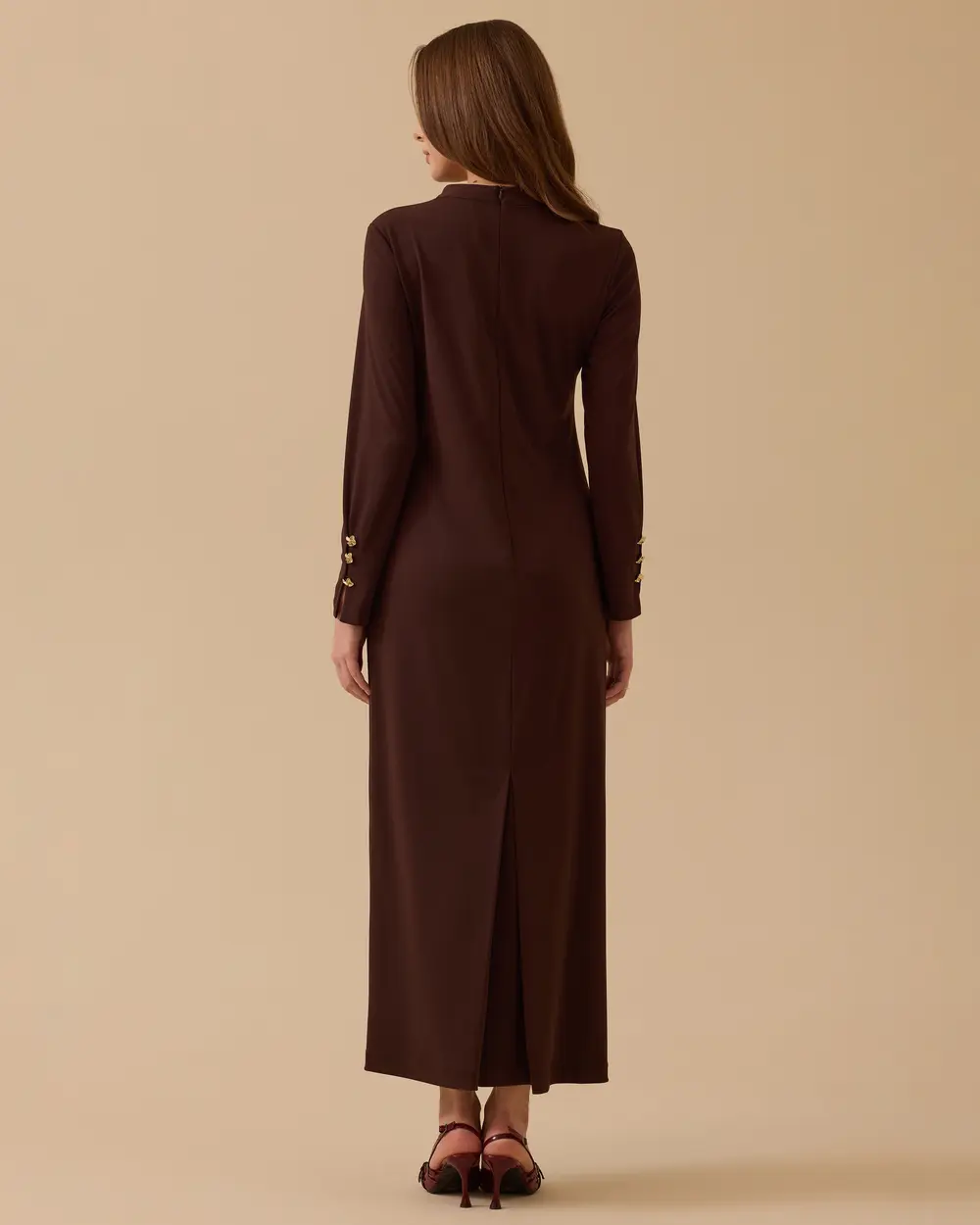 Metal Aksesuarlı Drapeli Krep Elbise