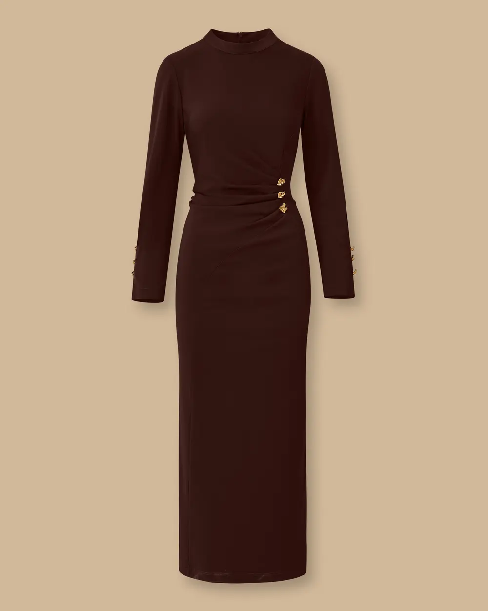 Metal Aksesuarlı Drapeli Krep Elbise