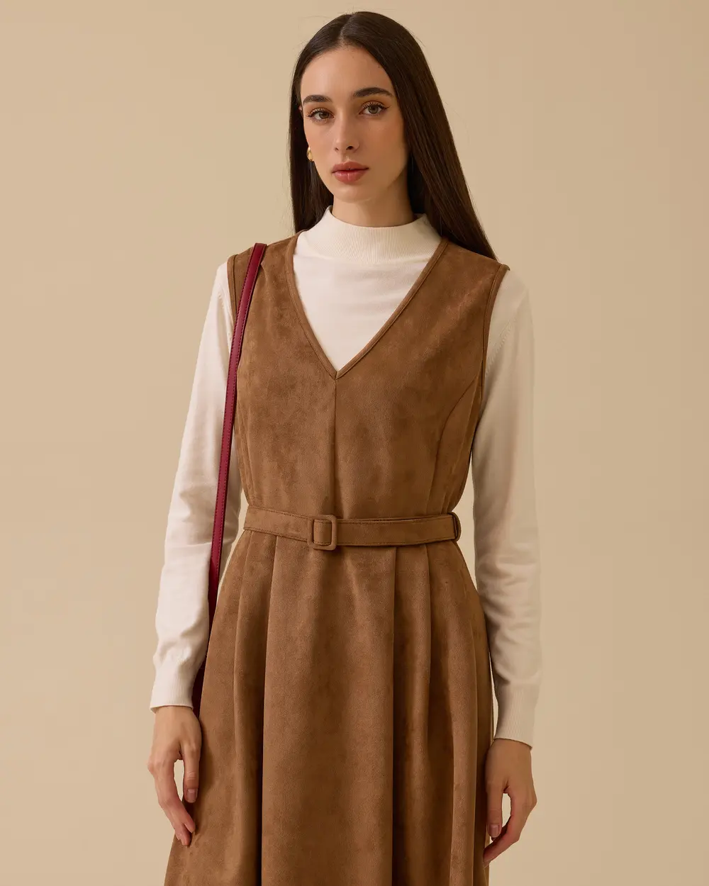 V Yaka Süet Jile Elbise