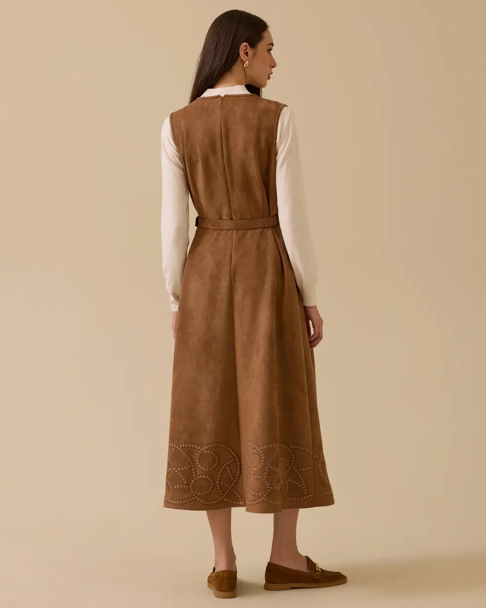 V Yaka Süet Jile Elbise