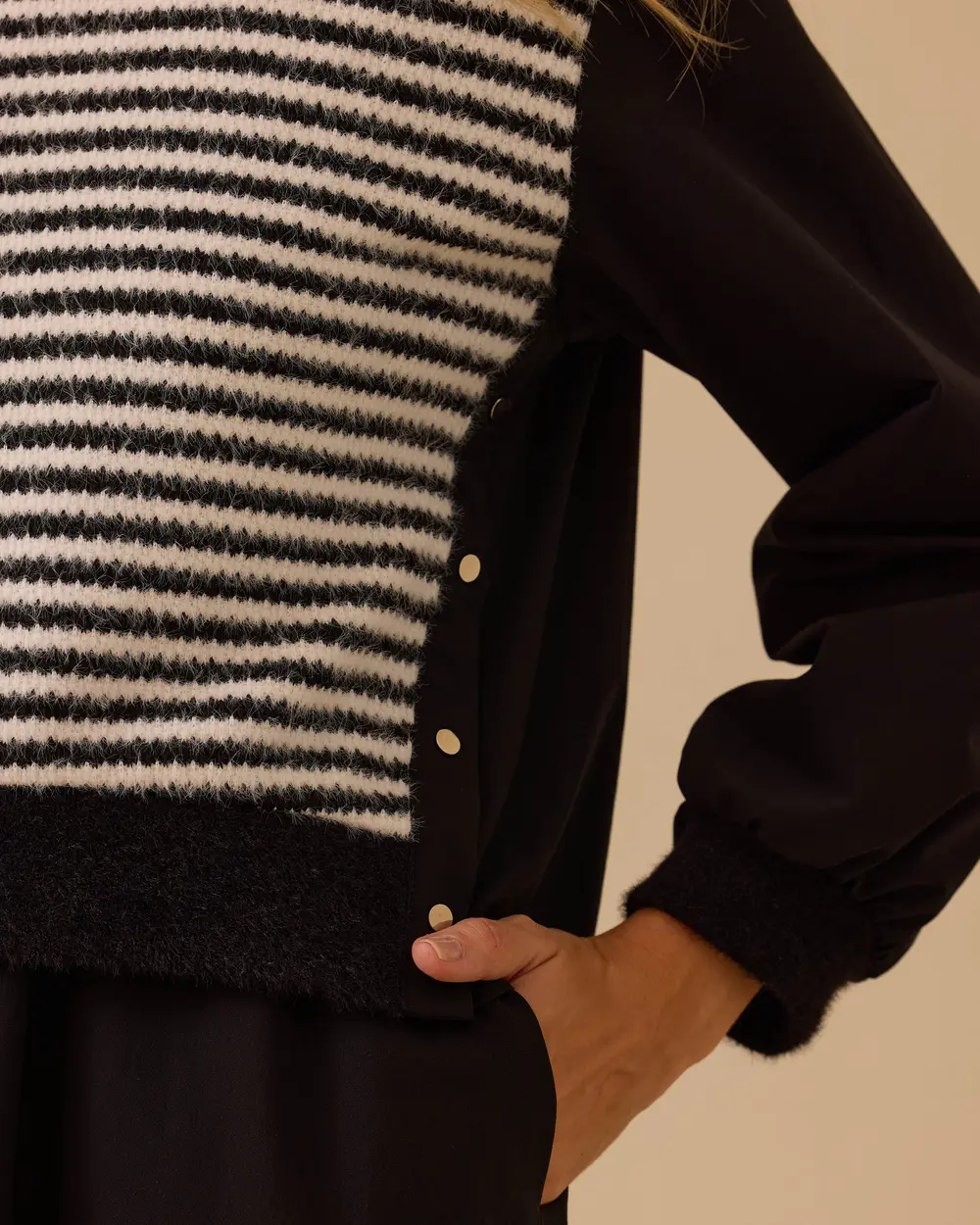 Çift Kumaşlı Çizgi Desenli Elbise