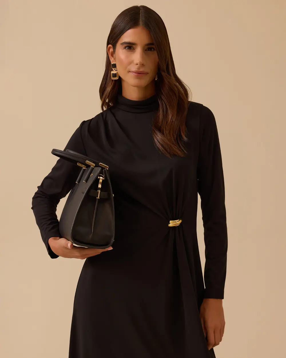 Metal Aksesuarlı Drapeli Elbise