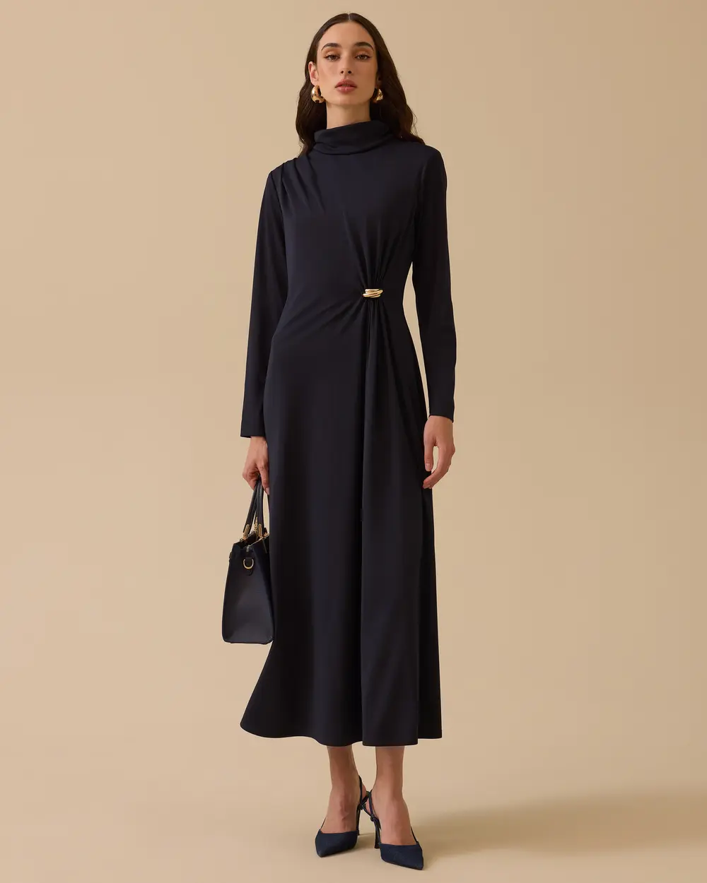 Metal Aksesuarlı Drapeli Elbise