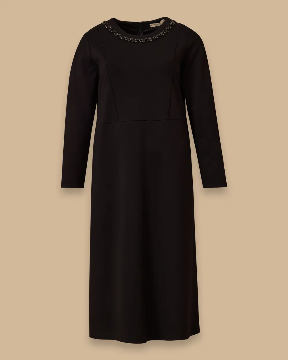 Büyük Beden Taşlı Yaka Detaylı Elbise