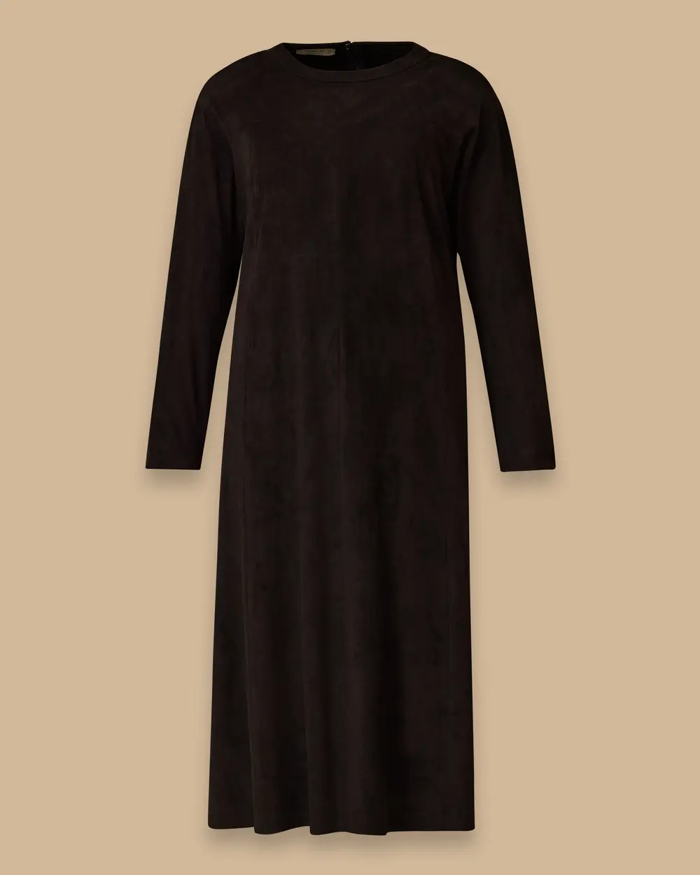 Büyük Beden Yuvarlak Yaka Süet Elbise