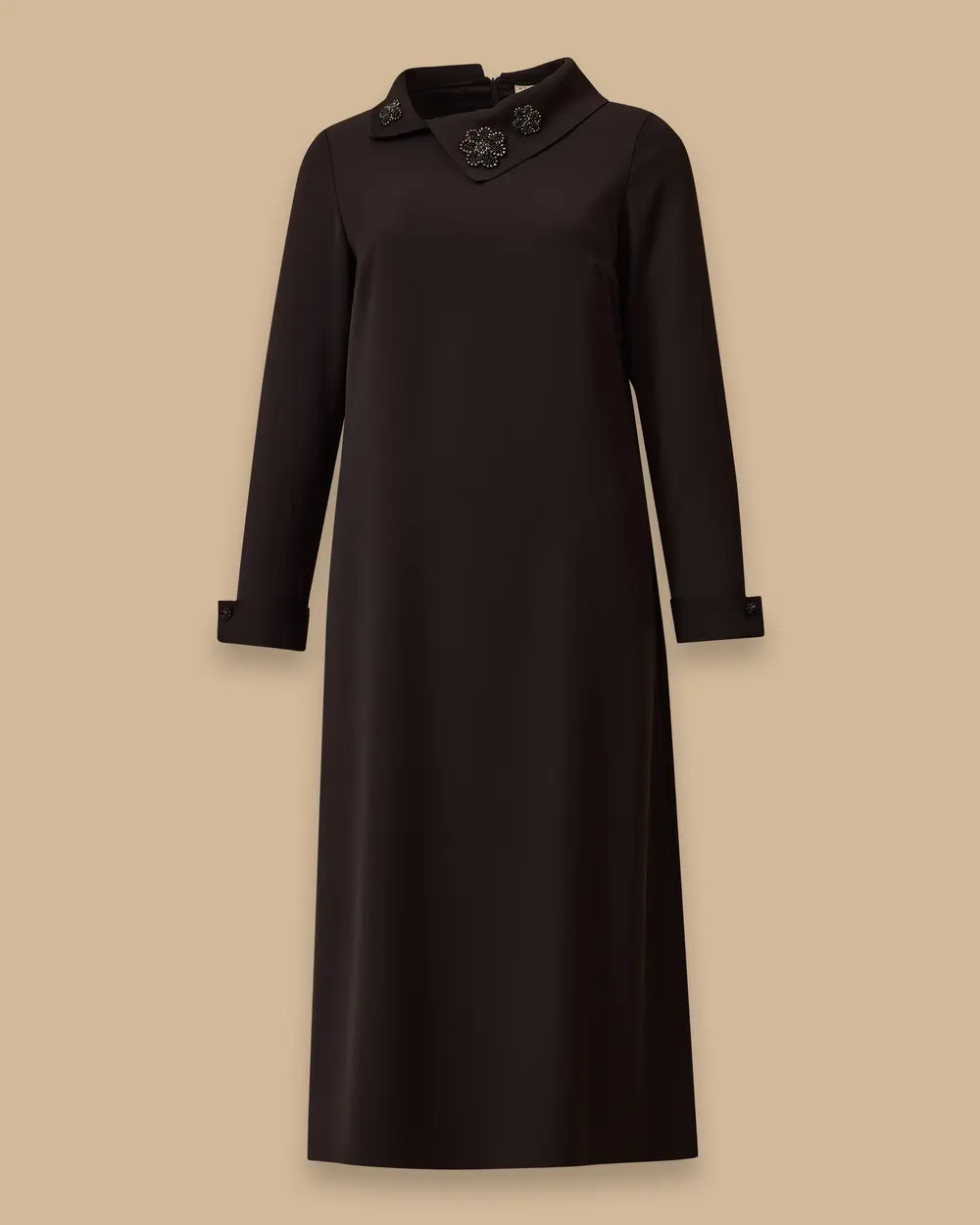 Büyük Beden Yaka İşlemeli Midi Elbise