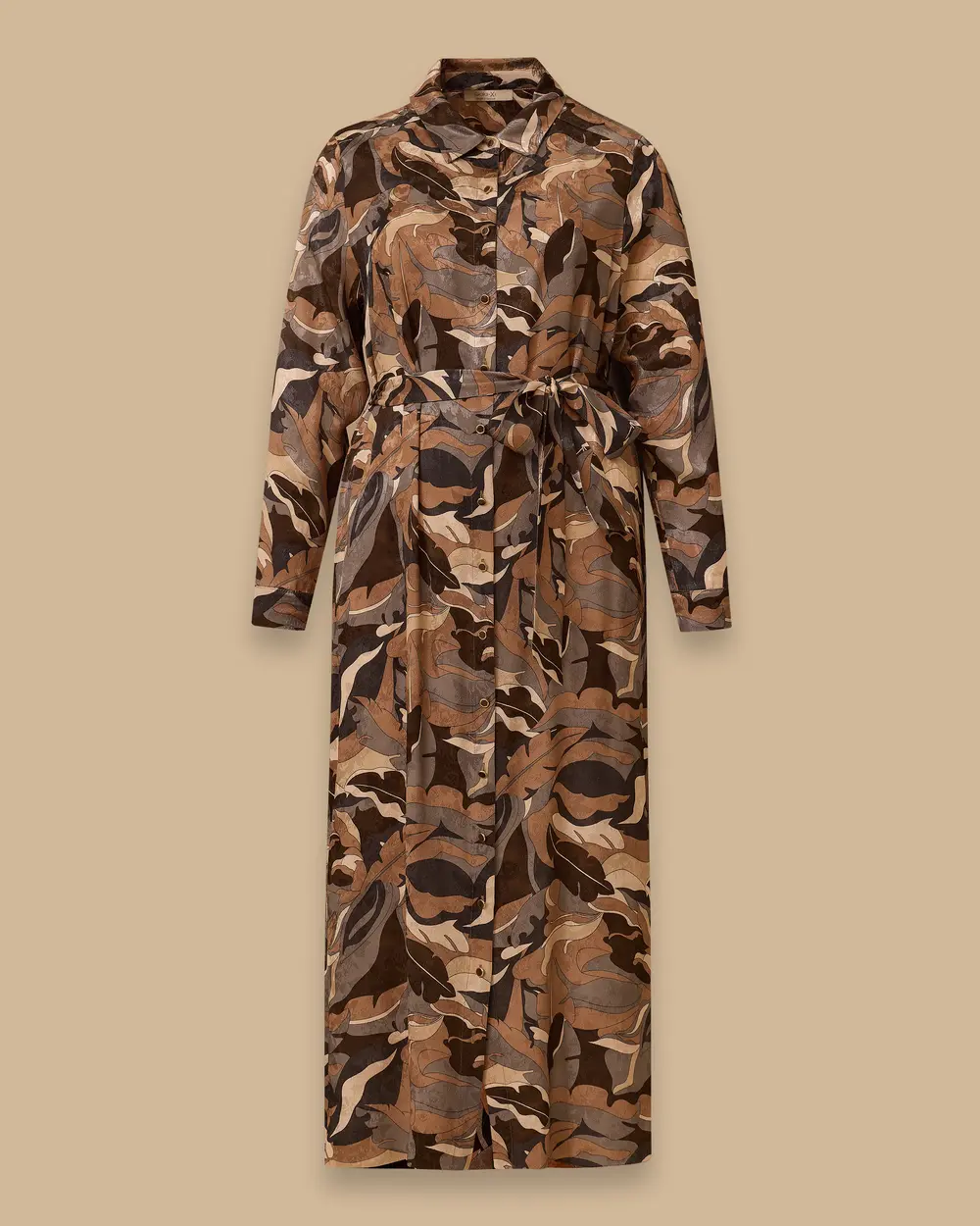 Büyük Beden Desenli Kuşaklı Jakar Elbise