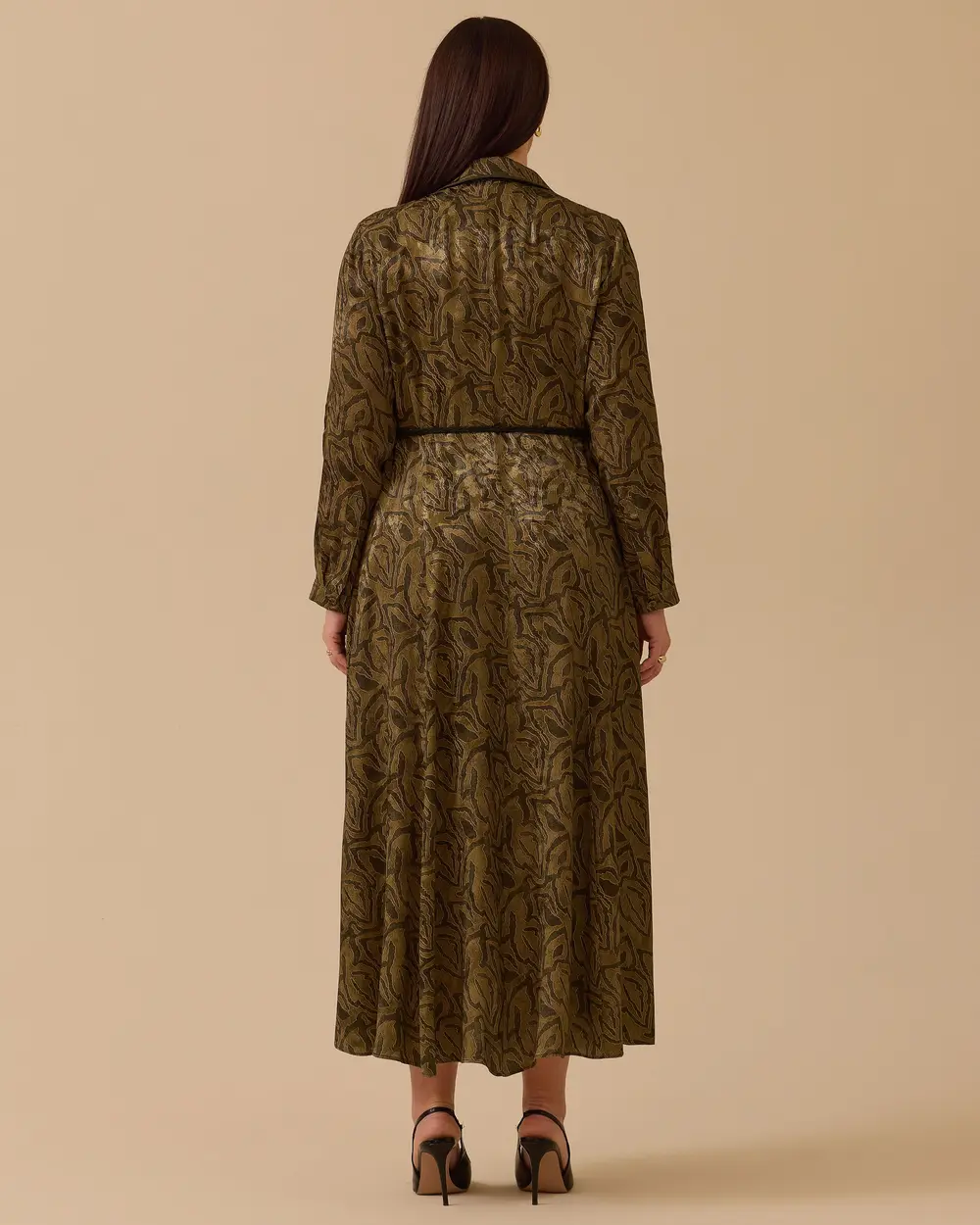 Büyük Beden Kuşaklı Desenli Elbise