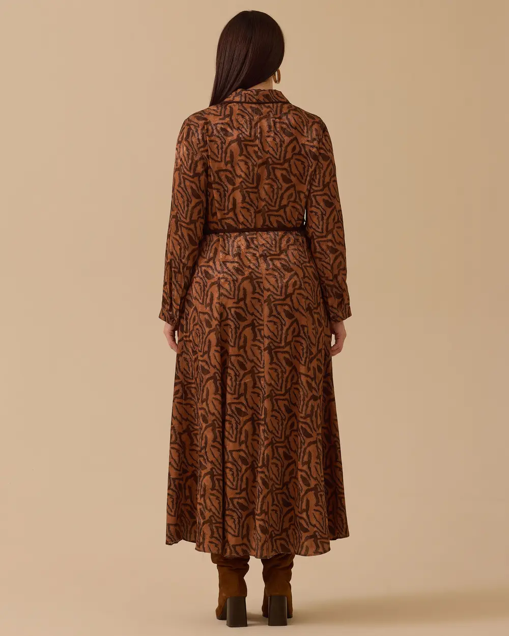 Büyük Beden Kuşaklı Desenli Elbise