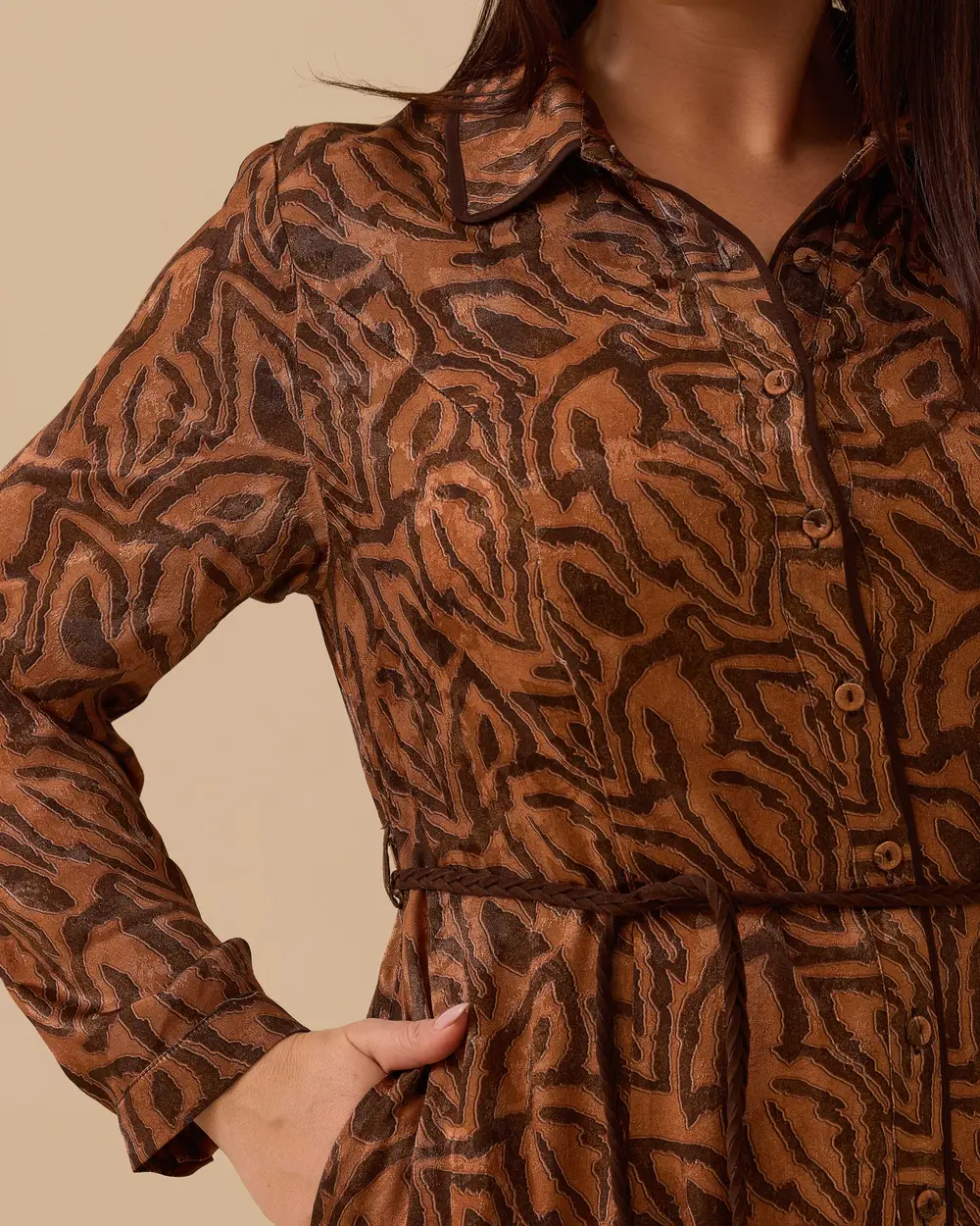 Büyük Beden Kuşaklı Desenli Elbise