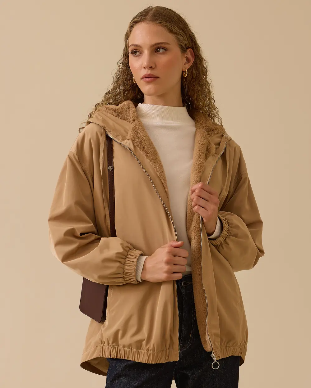 İçi Tüylü Kapüşonlu Cepli Anorak