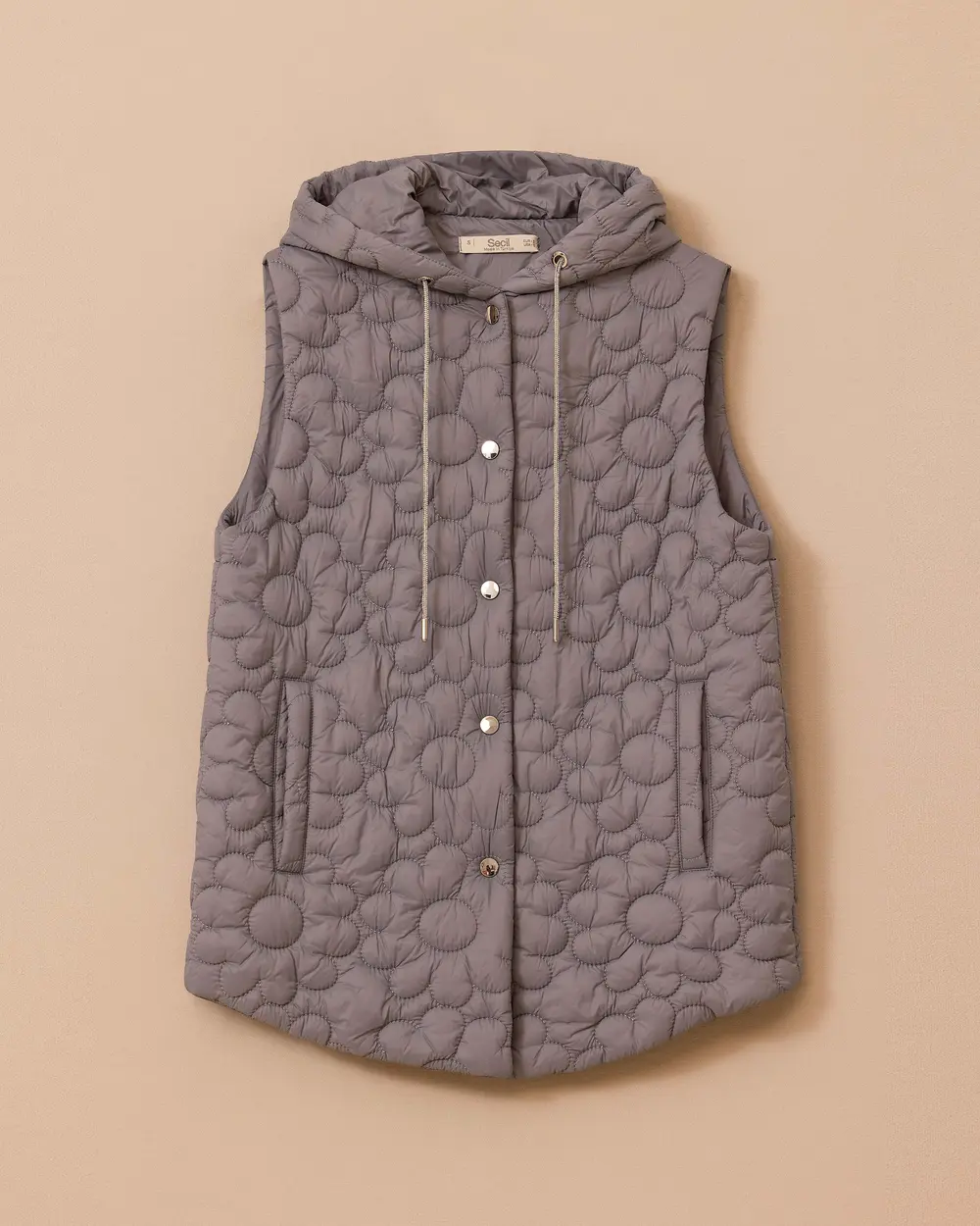 Kapüşonlu Desenli Cepli Yelek