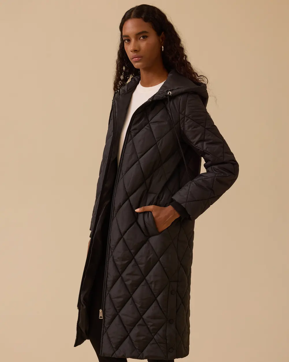 Kapüşonlu Uzun Kapitone Anorak Kaban