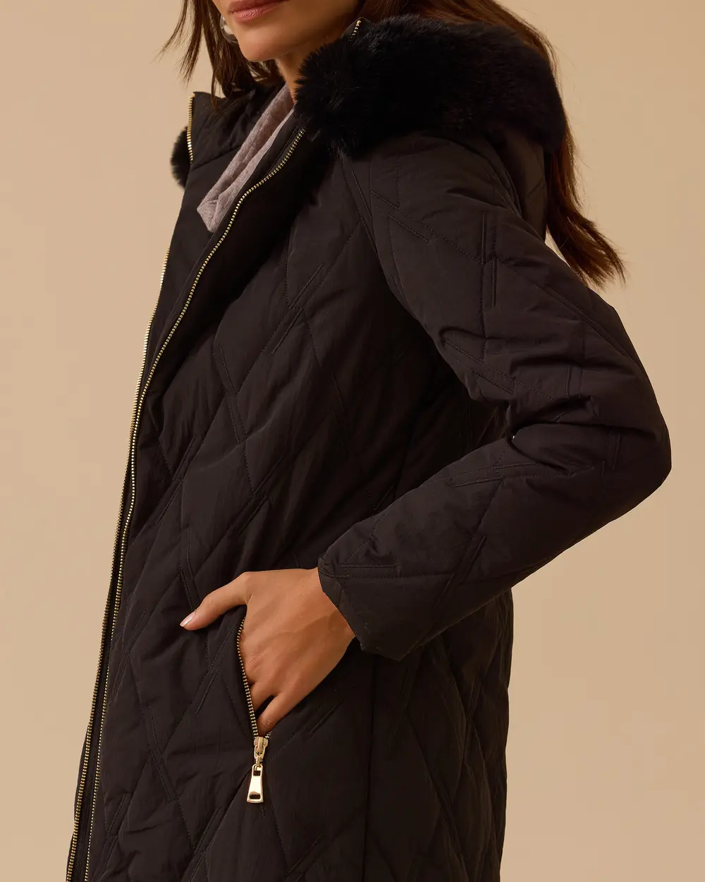 Fermuarlı Kapitone Uzun Anorak Kaban