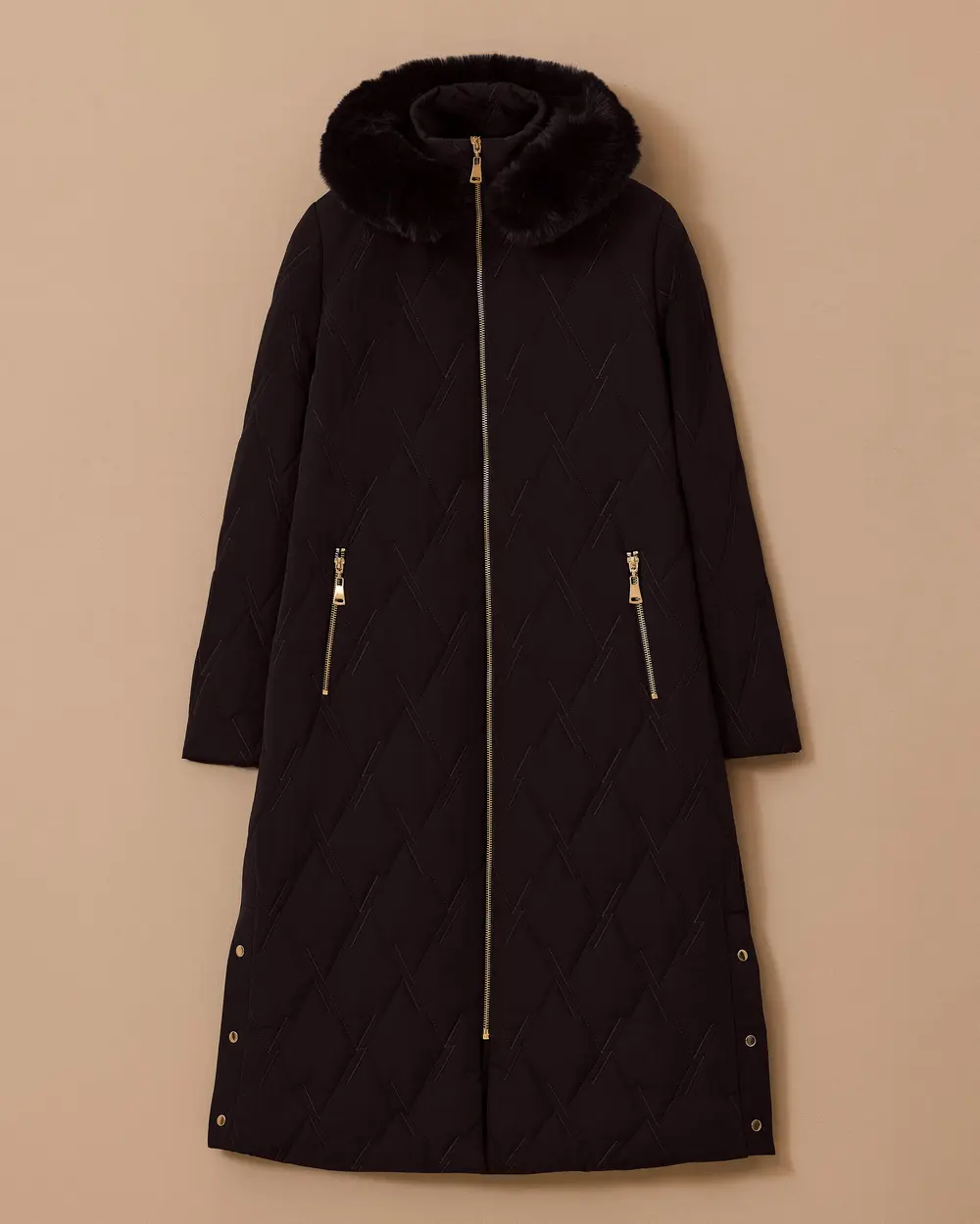 Zippered Quilted Long Anorak Coat