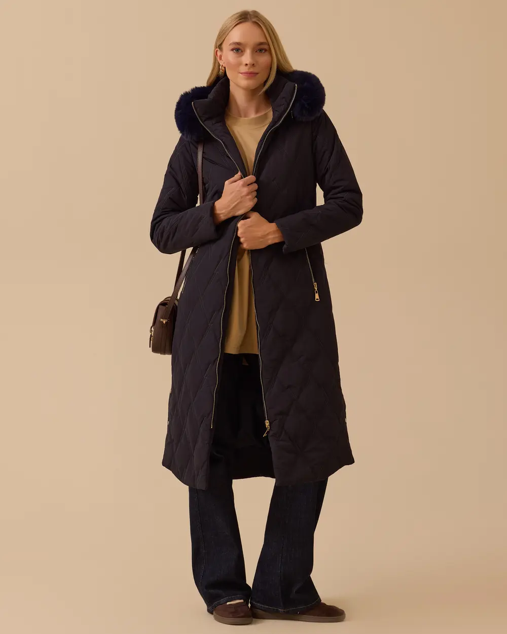 Fermuarlı Kapitone Uzun Anorak Kaban