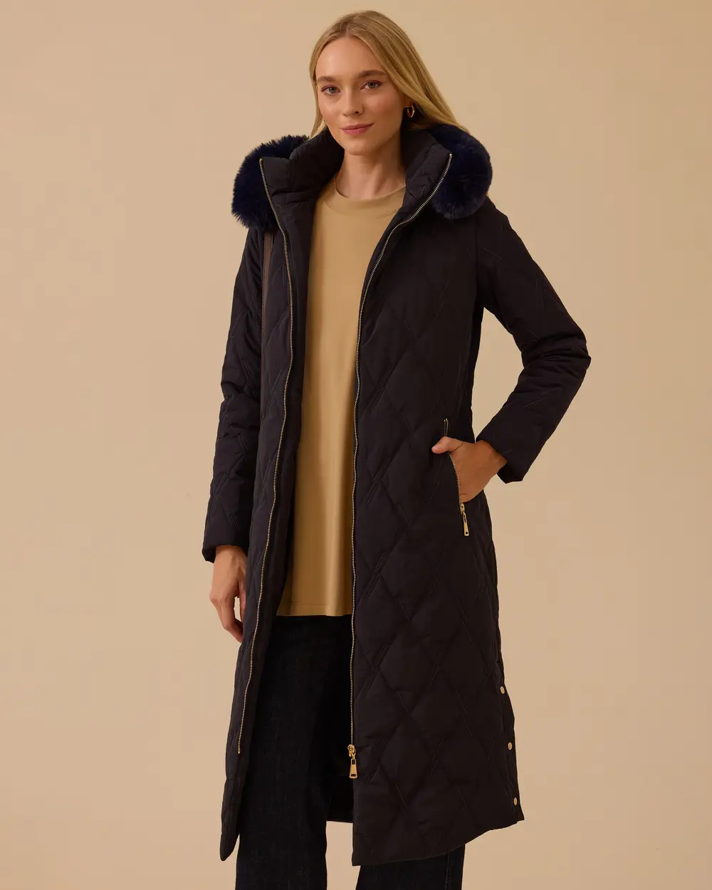 Fermuarlı Kapitone Uzun Anorak Kaban