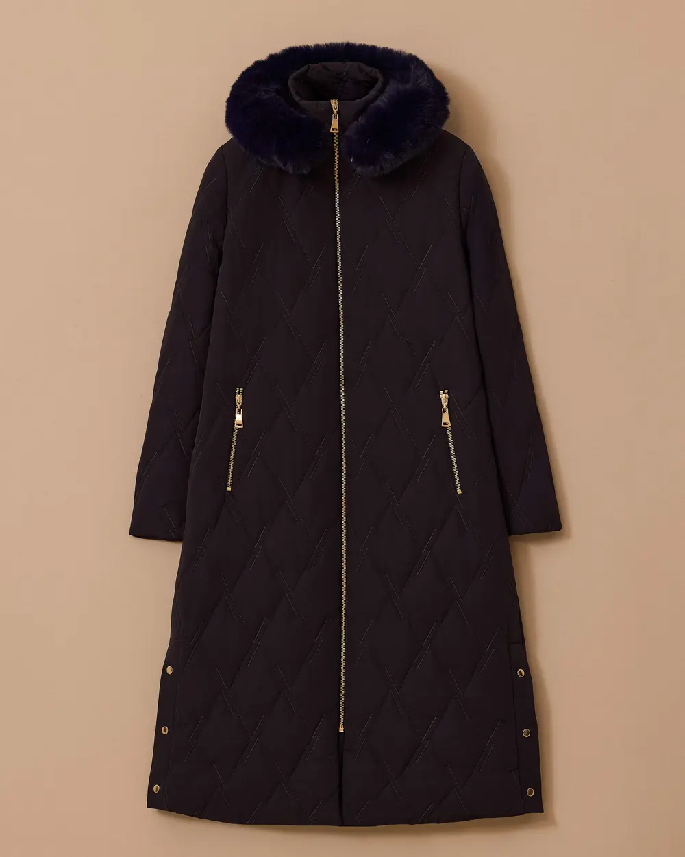 Zippered Quilted Long Anorak Coat