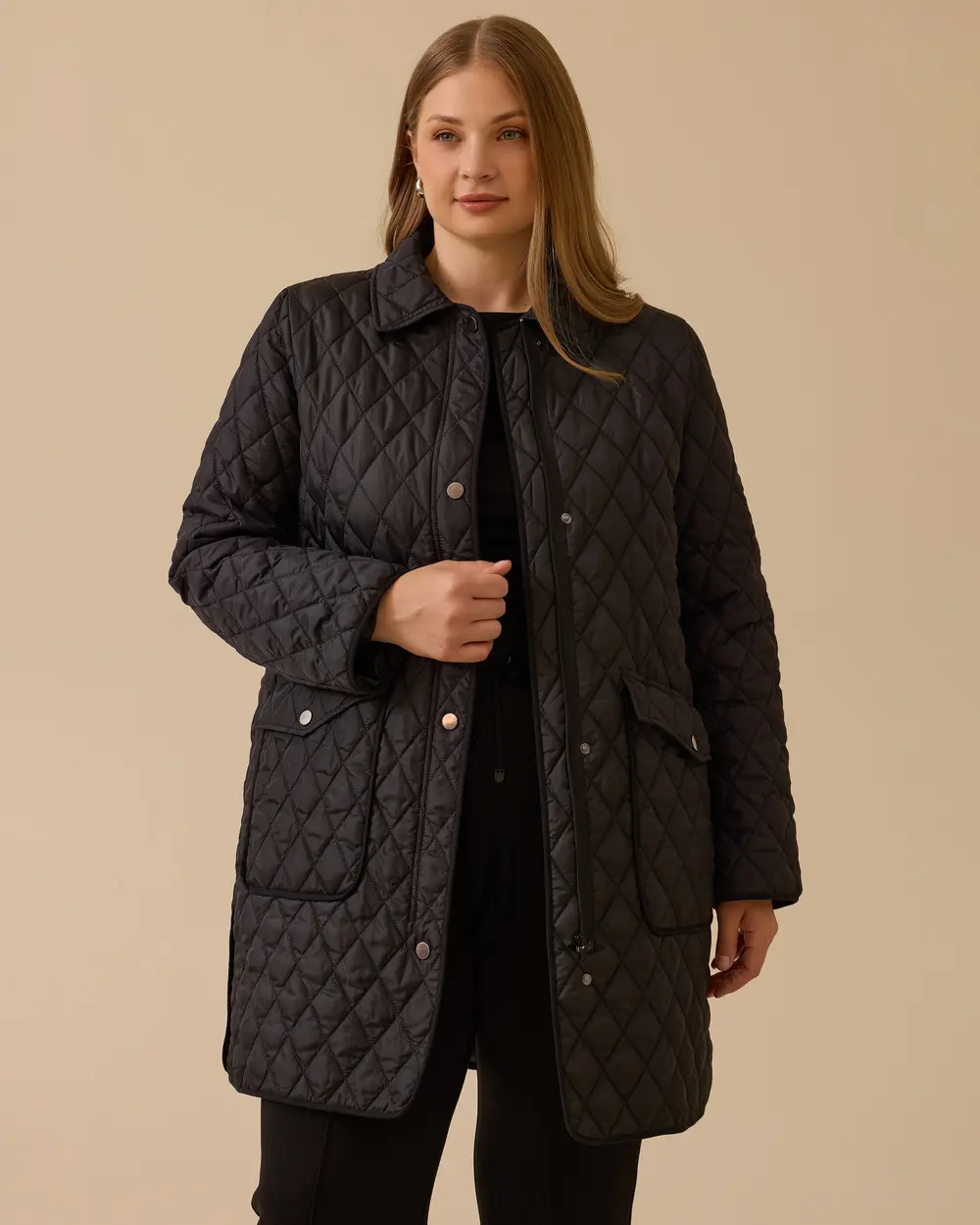 Büyük Beden Cepli Kapitone Anorak Kaban