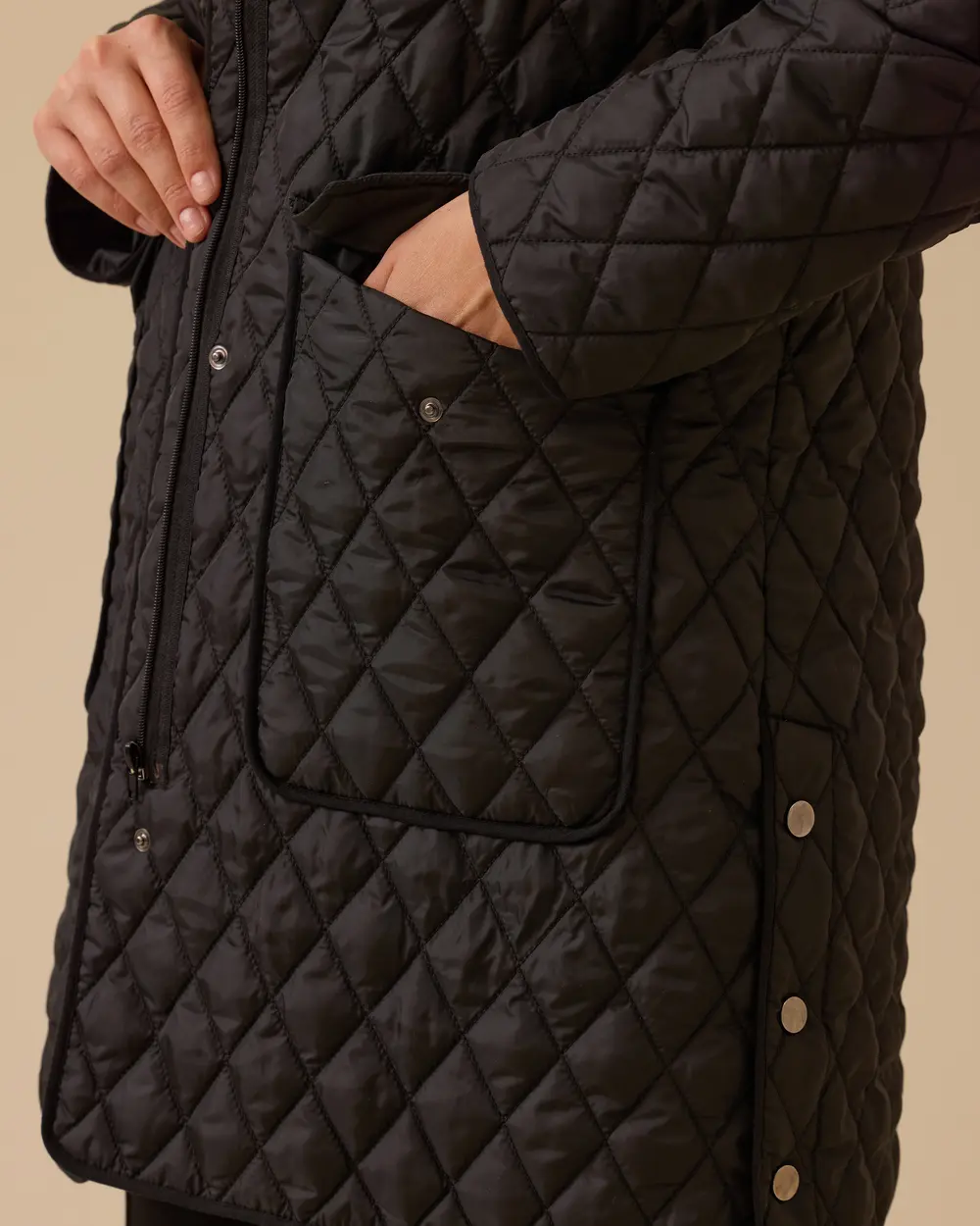 Büyük Beden Cepli Kapitone Anorak Kaban