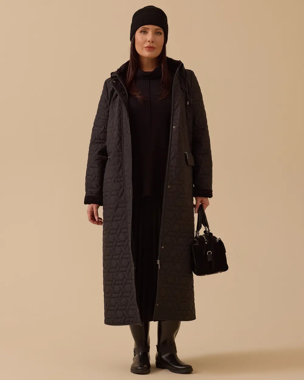 Büyük Beden Kapüşonlu Uzun Anorak Kaban