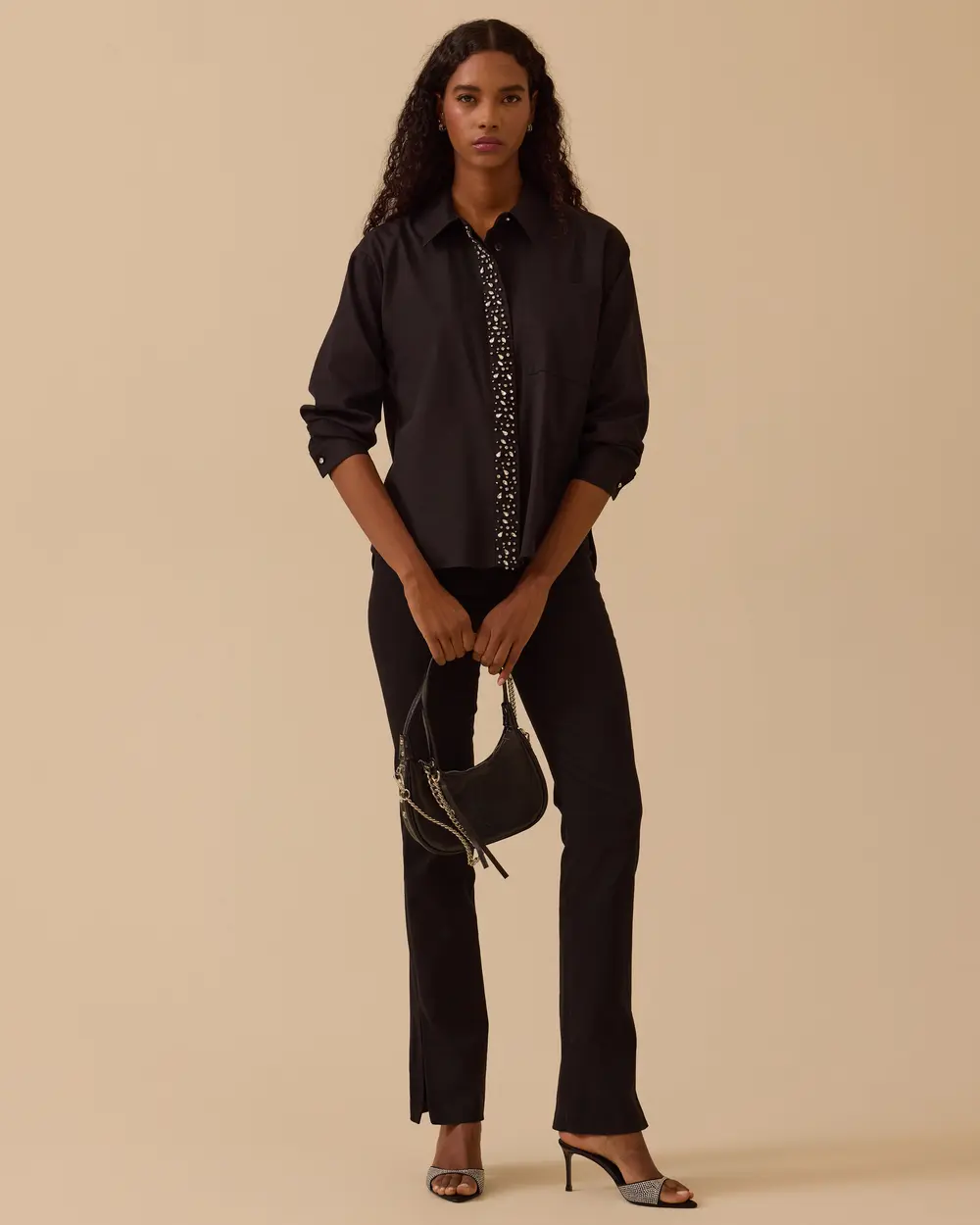 Taş İşlemeli Cep Detaylı Gömlek