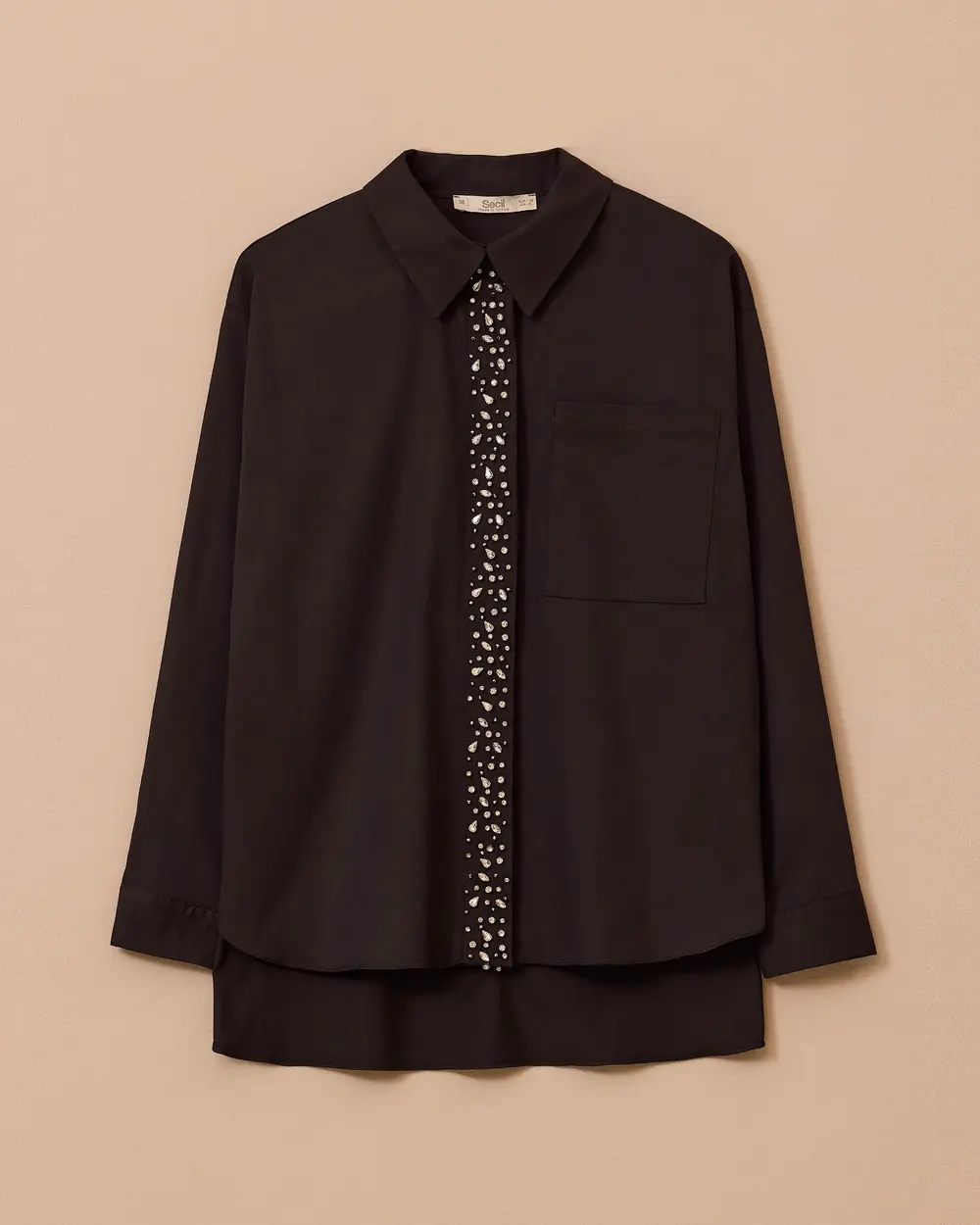 Taş İşlemeli Cep Detaylı Gömlek