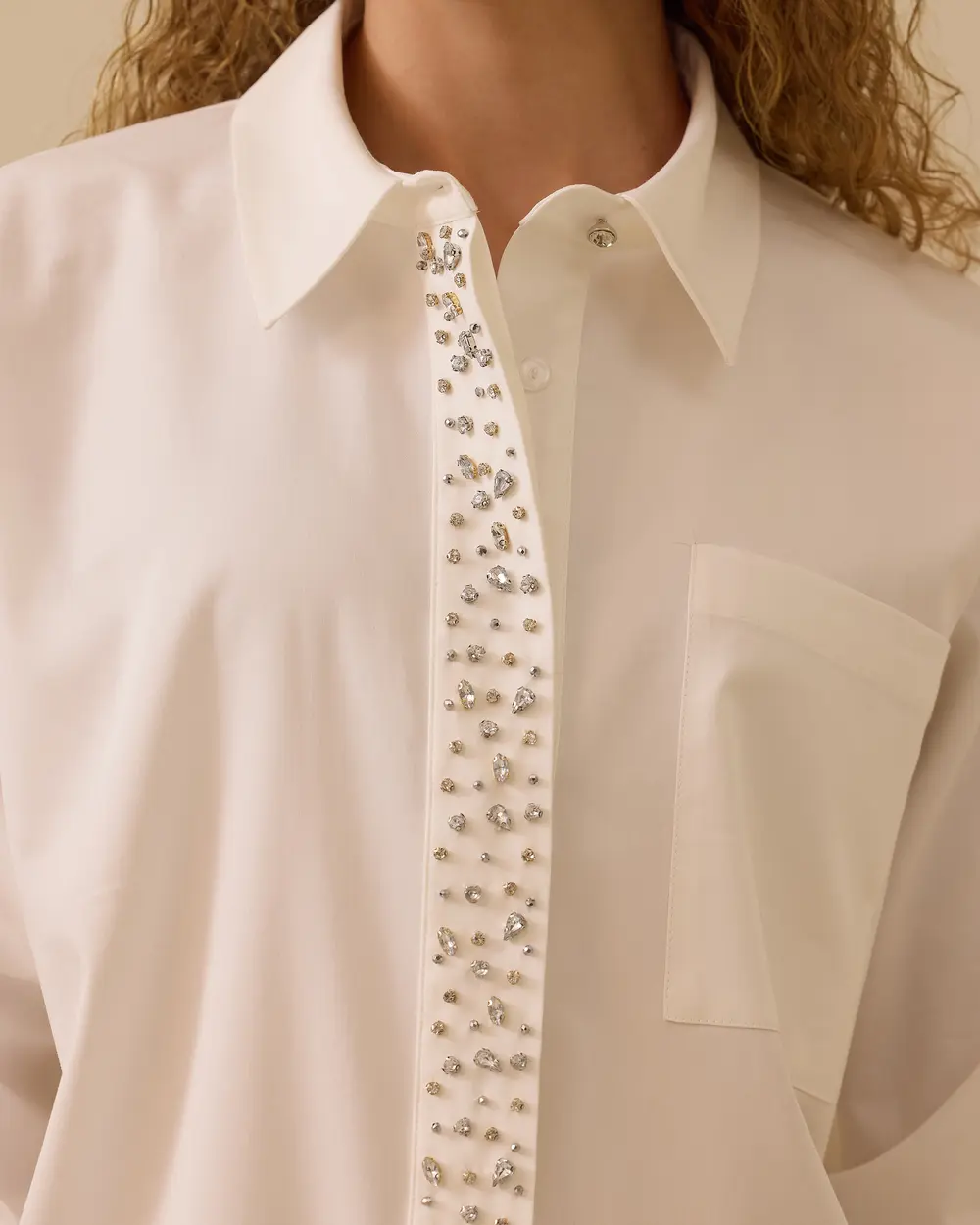 Taş İşlemeli Cep Detaylı Gömlek