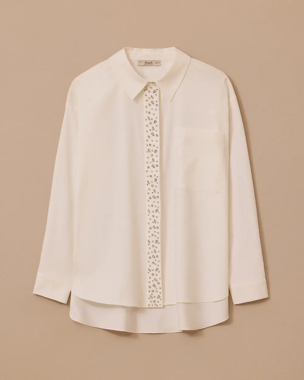 Taş İşlemeli Cep Detaylı Gömlek