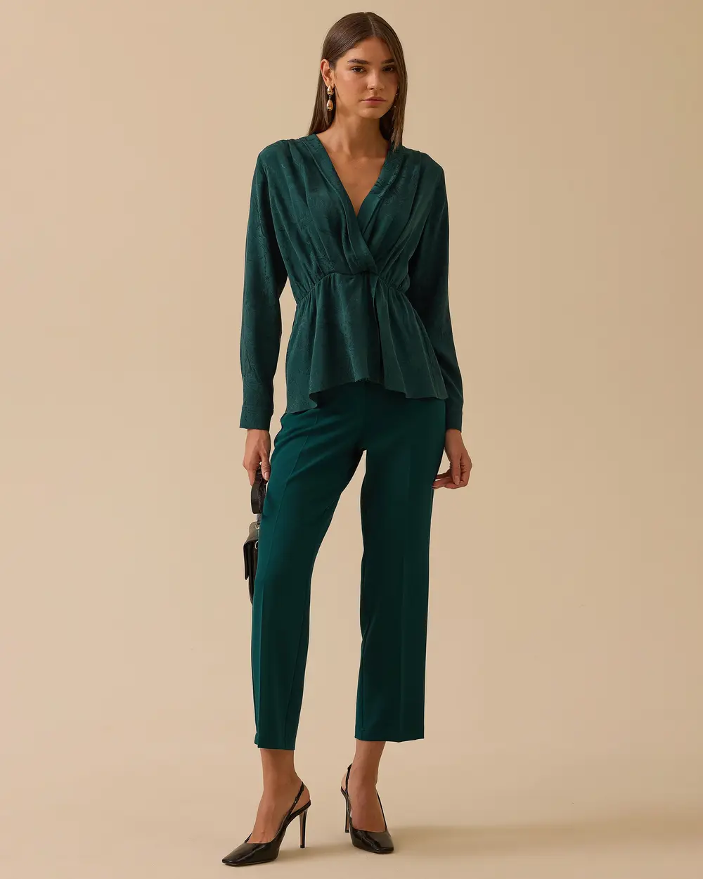 Patterned Double-breasted Waist Detailed Blouse