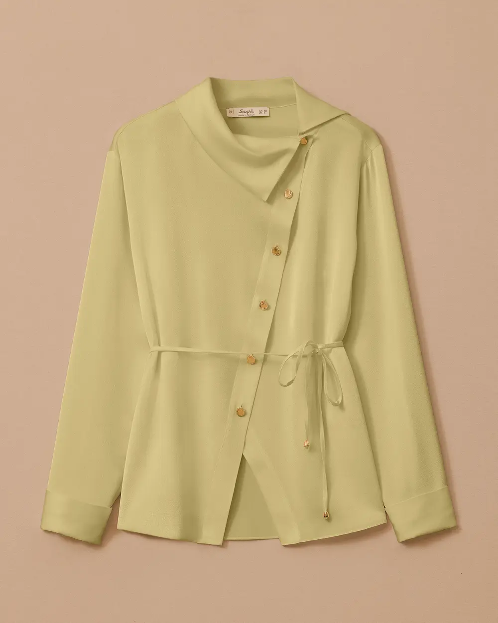 Asimetrik Düğmeli Kuşaklı Gömlek