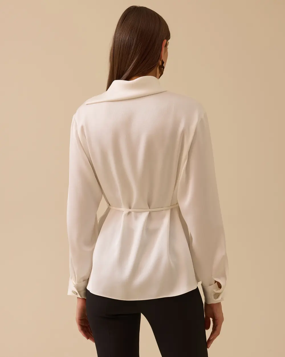 Asymmetric Buttoned Belted Shirt