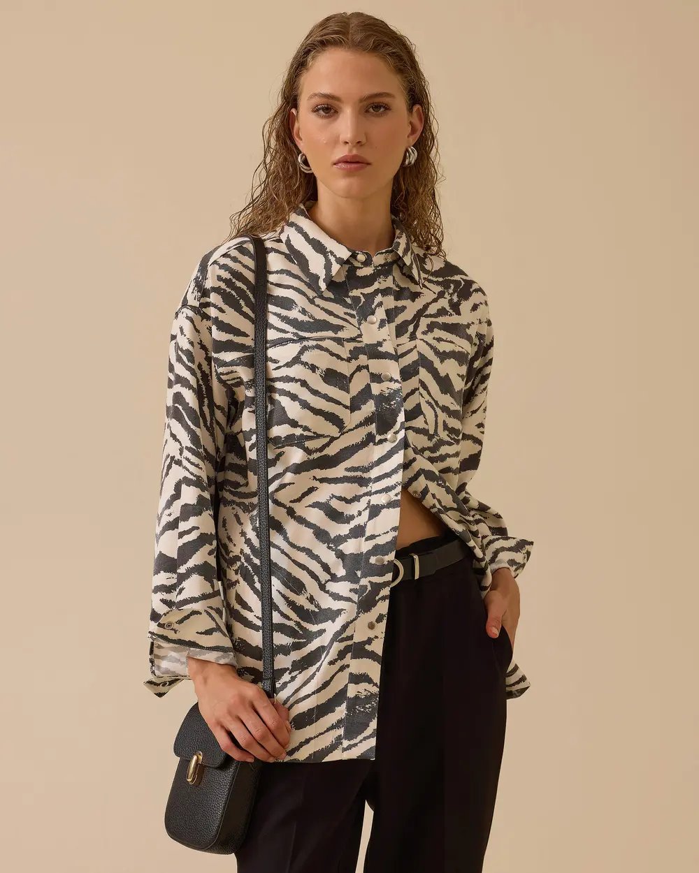 Zebra Patterned Pocket Detailed Shirt