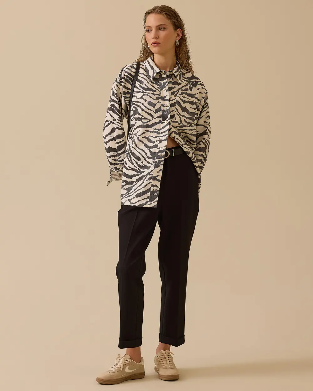 Zebra Patterned Pocket Detailed Shirt
