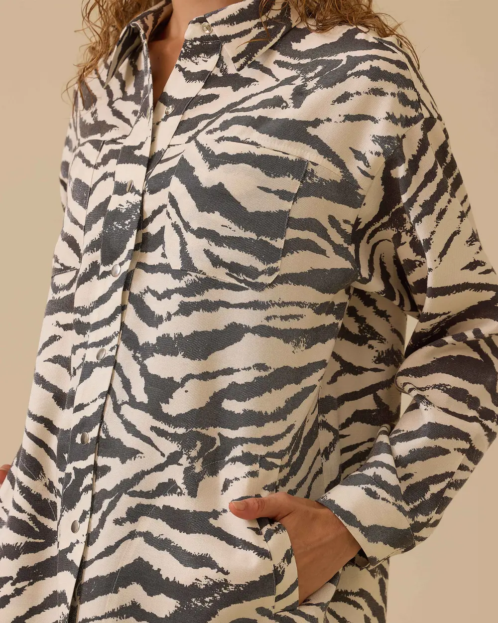Zebra Patterned Pocket Detailed Shirt