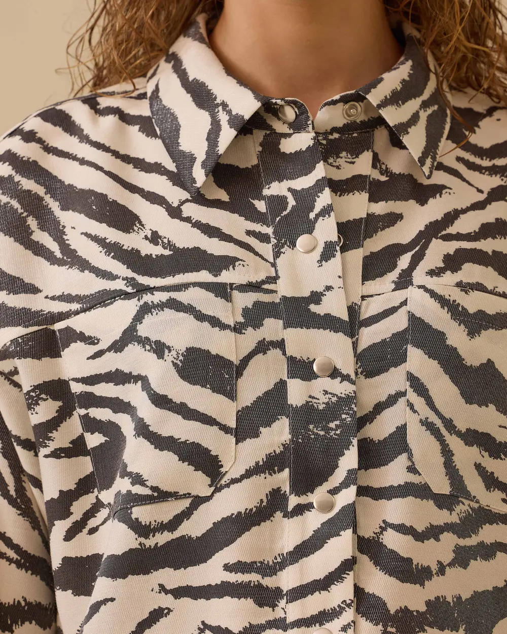 Zebra Patterned Pocket Detailed Shirt