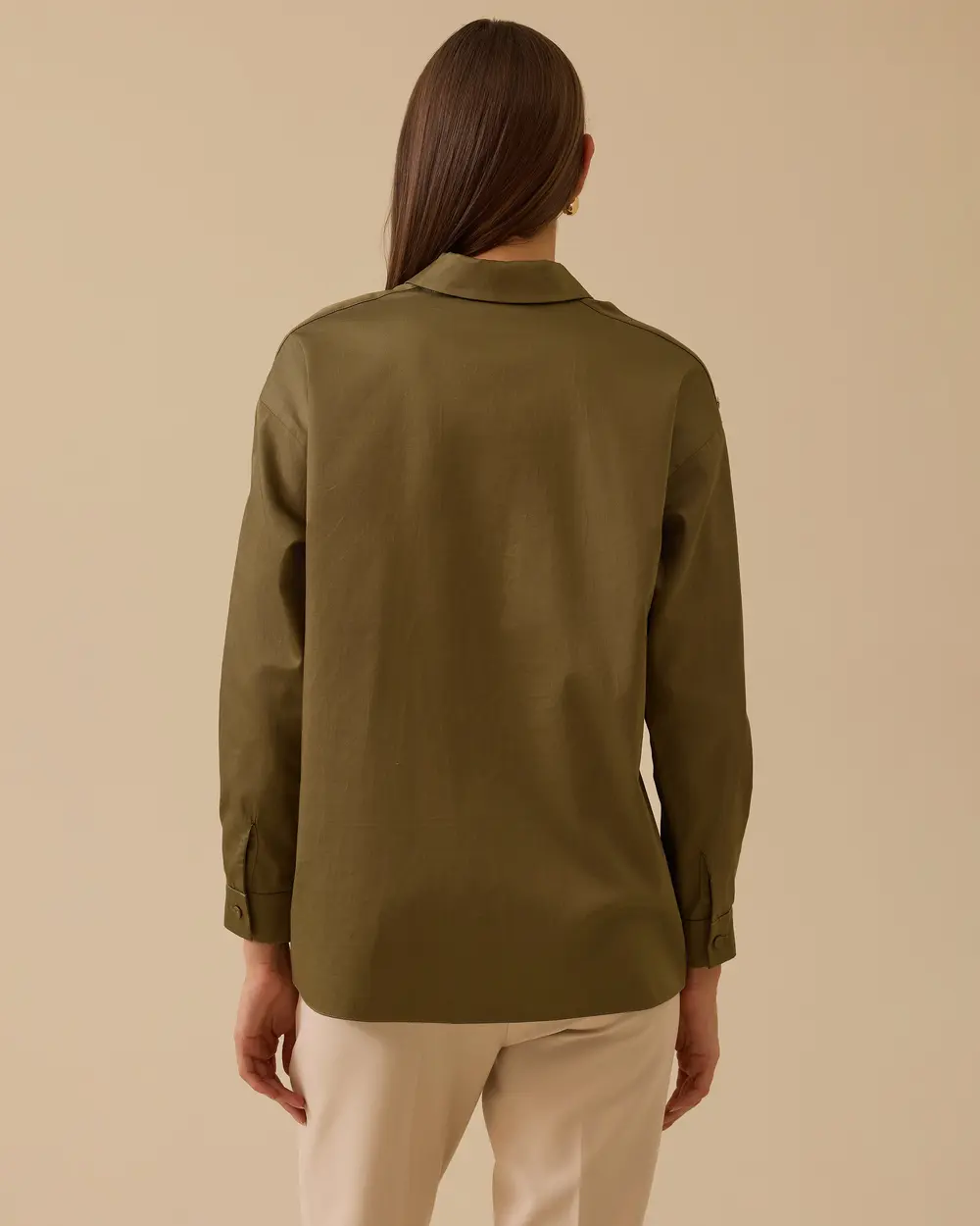 Gold Button Detailed Straight Cut Shirt