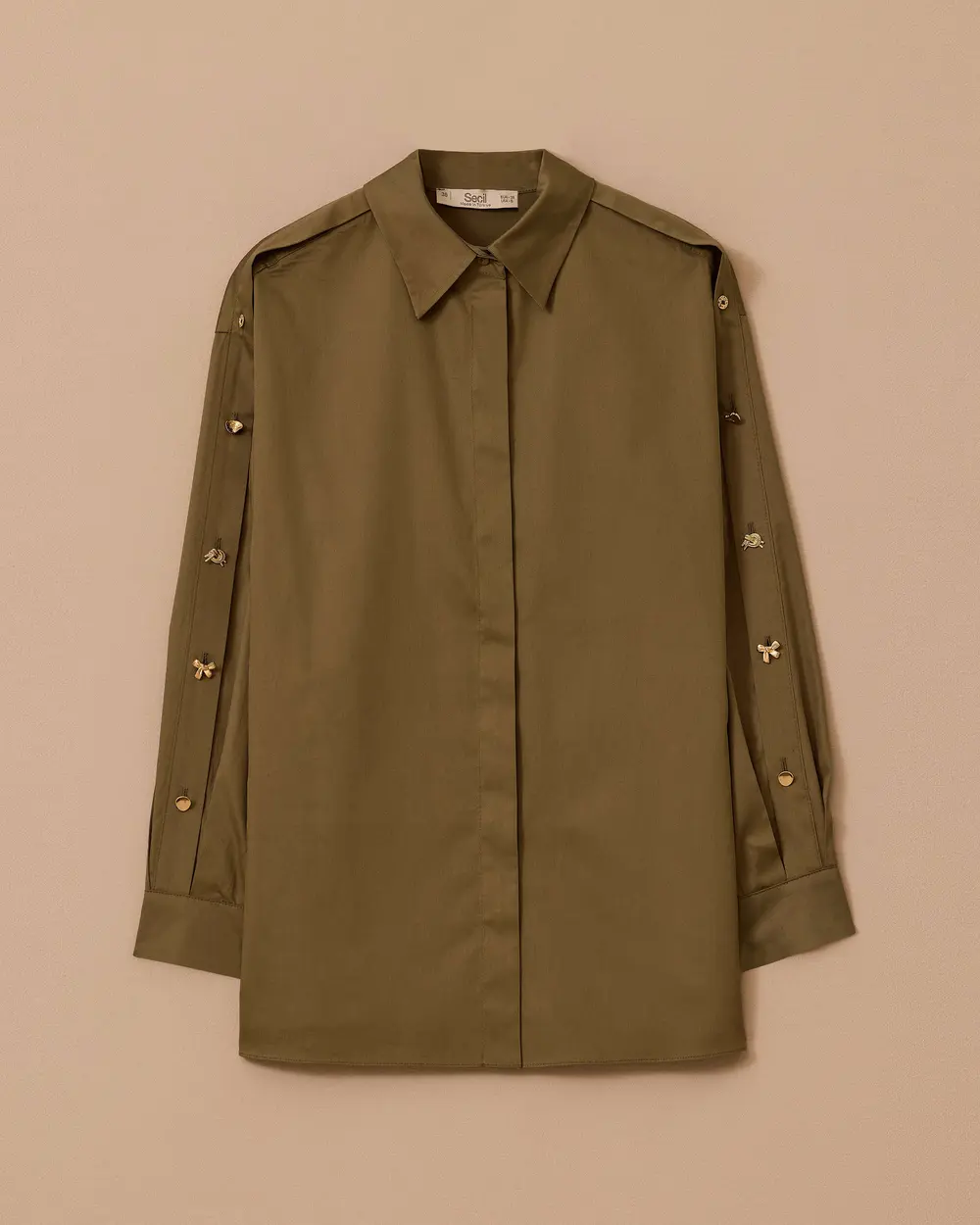 Gold Button Detailed Straight Cut Shirt