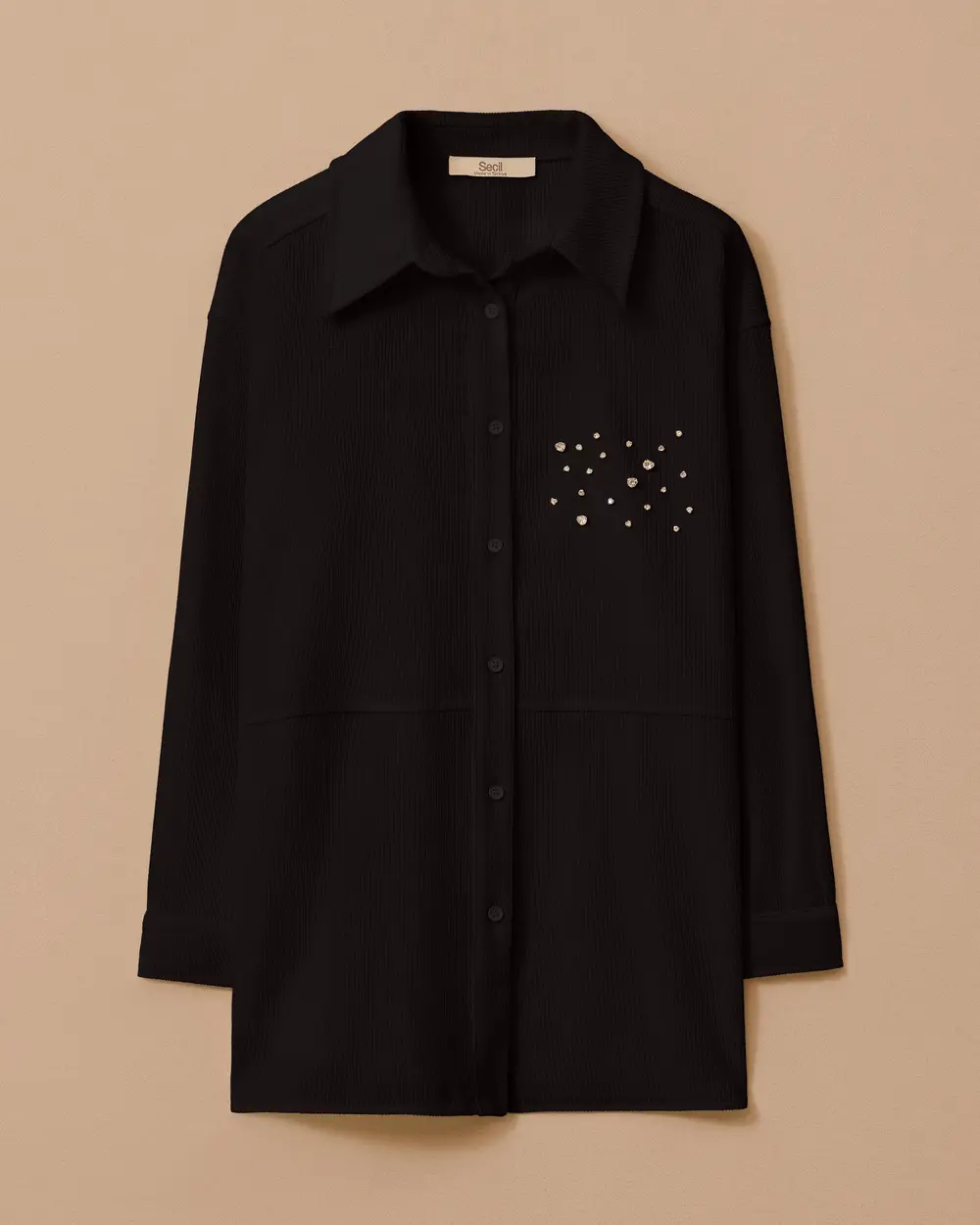 Taş Detaylı Kadife Gömlek