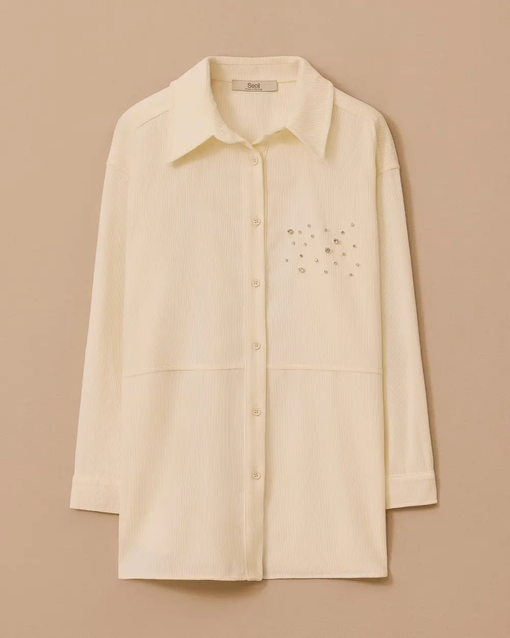 Taş Detaylı Kadife Gömlek