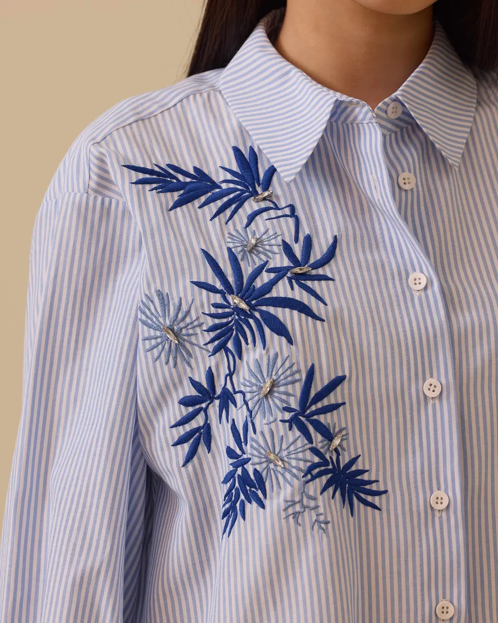 Embroidery Detailed Striped Shirt