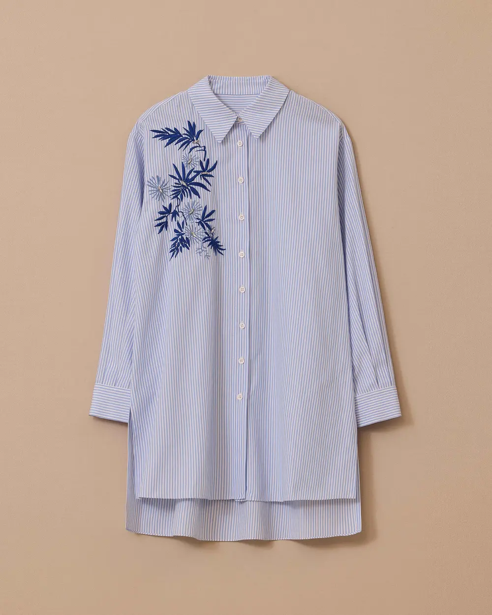 Nakış Detaylı Çizgili Gömlek