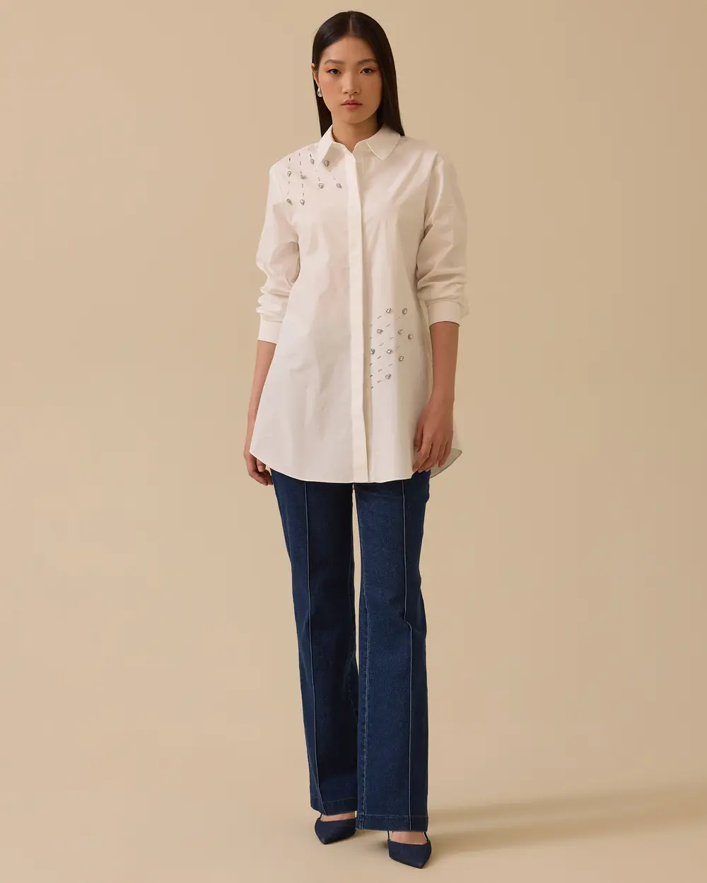 Asimetrik Taş Detaylı Gömlek