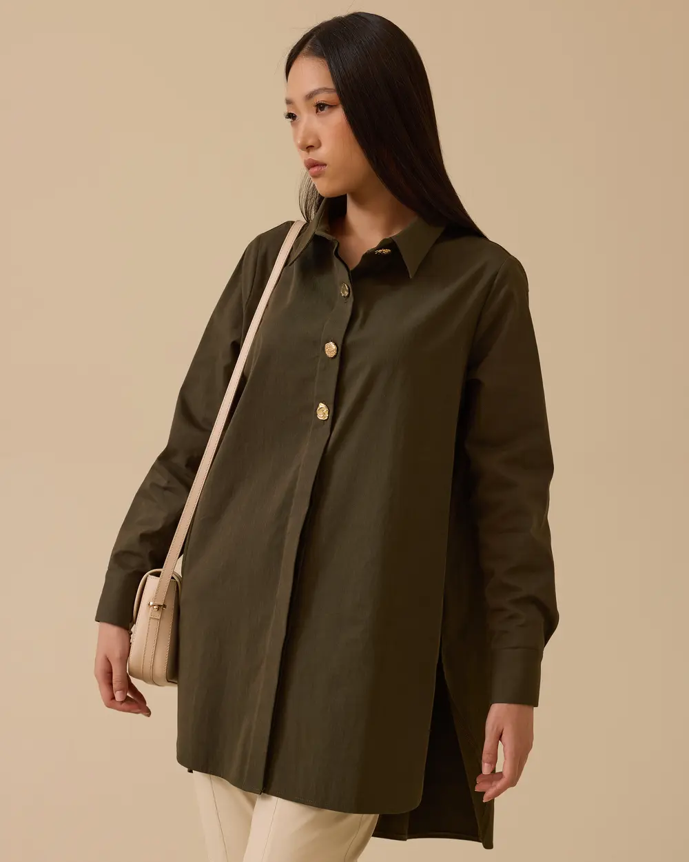 Asymmetric Cut Button Detailed Shirt