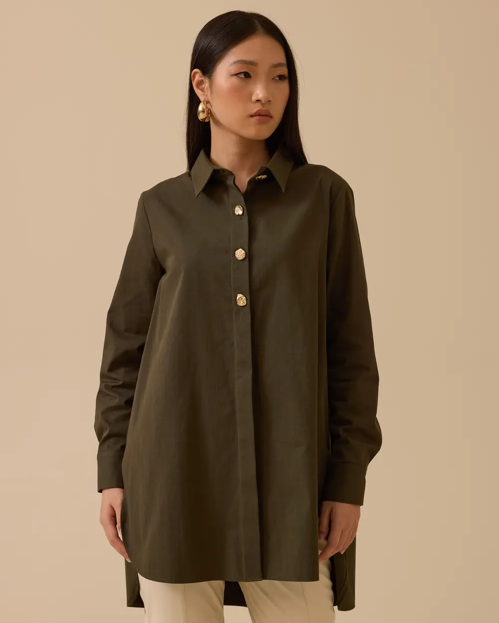 Asymmetric Cut Button Detailed Shirt
